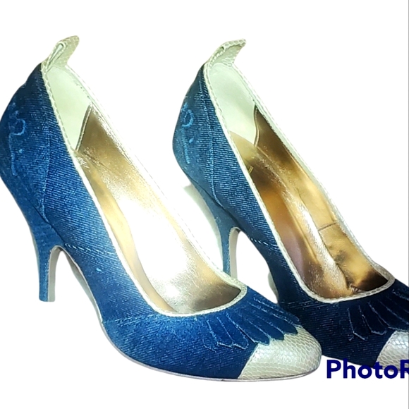 Roberto Cavalli (Just Cavalli) High-Heels; size 37; Denim/Snake:RARE - Picture 3 of 7